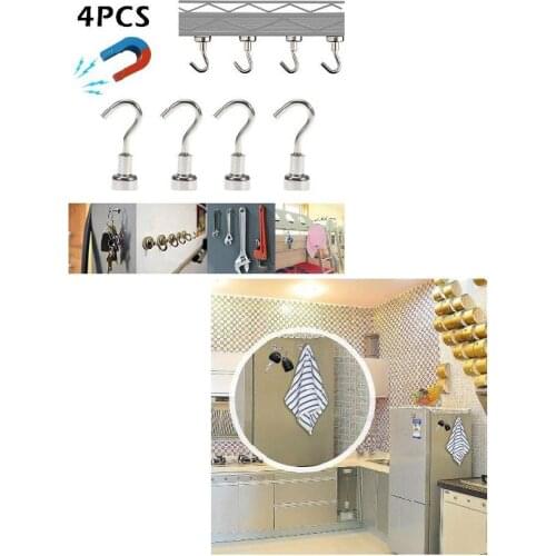 4pcs Magnetic Hooks Powerful Heavy Duty Neodymium Magnet Refrigerator Surfaces Not Scratch Hot Magnetic Materials