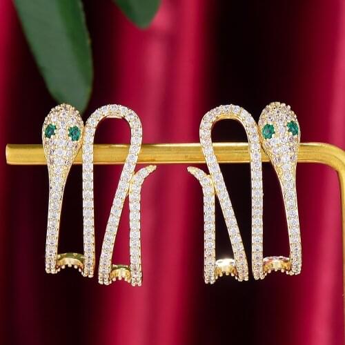 Missvikki Luxury Snake Stud Earrings For Women Wedding Party Cubic Zircon Crystal CZ Dubai Bridal Earrings Fashion Jewelry