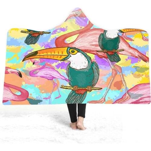 Fashion Hand Drawing Tropical Birds Sherpa Blanket Wearable Fleece Blankets Unicorn Throw Blankets Cartoon Unisex Warm Bathrobe