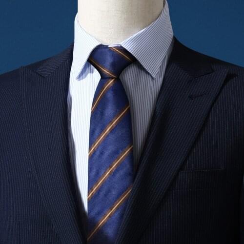 Brand New High Quality 7 CM Navy Blue Striped Tie for Men Wedding Party Business Suit Dresses Necktie With Gift Box