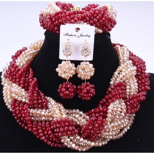 Fashion Dudo African Jewelry Beads Sets Round Wine Gold Nigerian Jewelry Bridal Necklace Set For Women 2018 New Free Shipping