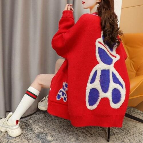 2021 new autumn and winter V-neck loose sweater womens cardigan womens knitted cardigan long sleeve thick knitted basic style