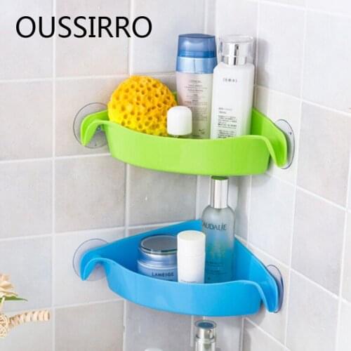 Wholesale Plastic Strong Wall-mounted Corner Bathroom Shelf Suction Cup Racks Vacuum Storage Bathroom Rack Storage Box
