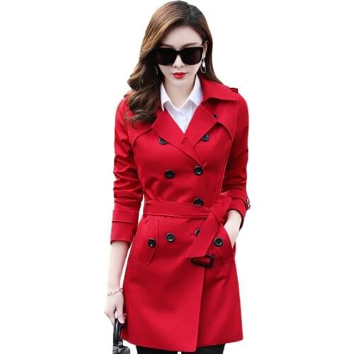 2019 Autumn Women Double Breasted Trench Coats Medium Long Slim Waterproof Raincoat Business Outerwear Plus Size XS-6XL R104