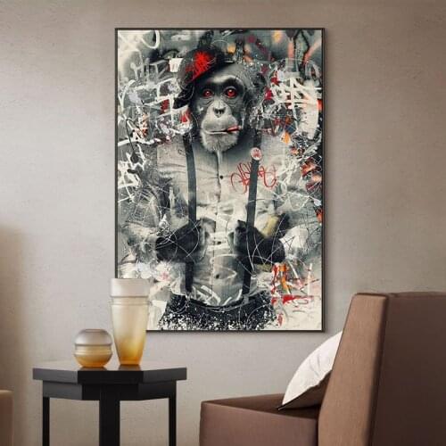 Smoking Monkey Posters And Prints Modern Wall Art Decor Animal Graffiti Monkey Canvas Painting Wall Pictures for Living Room