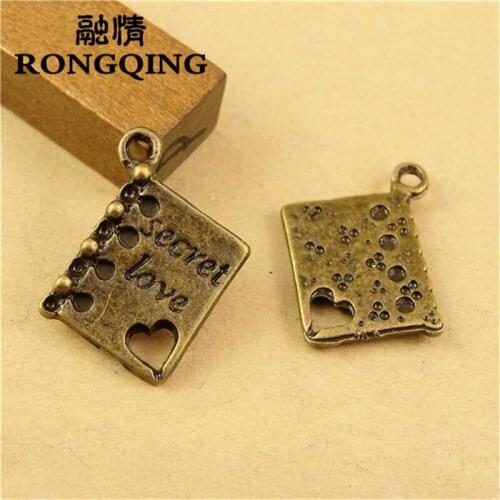 RONGQING 50pcs/lot 13*14MM SECRET LOVE Charms France Letter Square Bronze Letter Charms Pendant Accessories