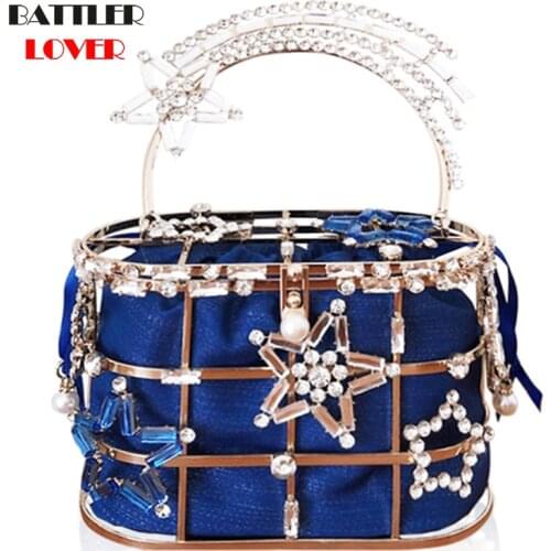 Luxury Metal Diamond Basket Women Party Clutch Fashion Purses And Handbag Female Star Design Evening Bag Shoulder Chain Tote Bag