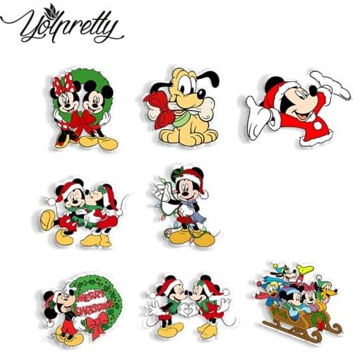 Christmas Mickey Mouse Minnie Pluto Cartoon Acrylic Brooches Resin Epoxy Acrylic Badge