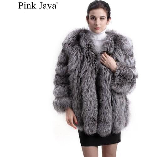 Pink java QC8128 2017 new arrival FREE SHIPPING women winter real fox fur coat hot sale big fur long sleeve