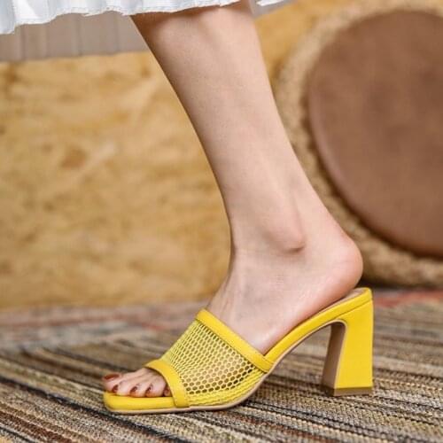 Slippers Ladies Summer Womens Sandals 2021 Outdoor Slippers High Heels Air Mesh Sexy Womens Shoes 34-43 Shoes Woman Heels