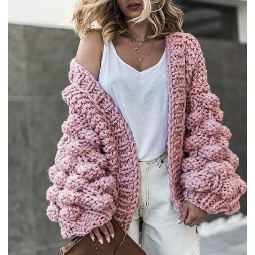 TEELYNN pink cotton long sleeve Handmade crochet sweater cardigan women casual loose Lazy winter warm coat pull jumper outwear