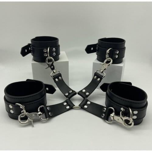 High Quality Leather Handcuffs Bondage Strap Harness with Cross Lock for Fetish Bdsm Adults Games Slave Restraints Sex Toys