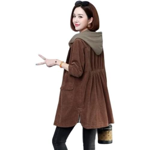 Women Quilted Padded Ccorduroy Mid-Length Hooded Jacket 2021 Female Autumn Winter New Korean Zipper Large Size Windbreaker A198H