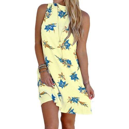 Summer Dress Women Casual Floral Print Halter Sleeveless Backless Dress Hollow Out Back Women Dress платье летнее женское2021