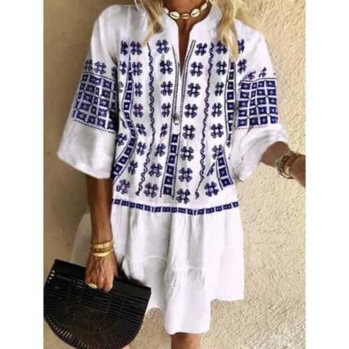 Fall new womens V-neck loose print dress