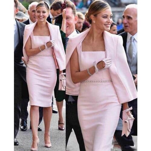 Plus Size Modest Pink short Mothers Dresses with Jacket Sash Beaded Knee Length Spaghetti Formal Prom Party Dress