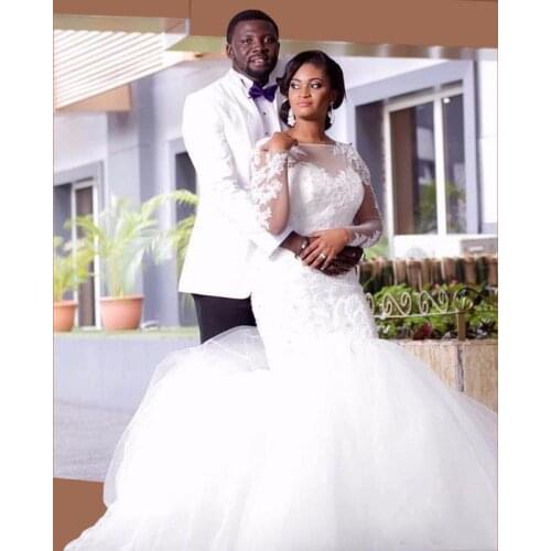 Beauty Long Sleeves Lace Wedding Dresses 2021 Sweep Train African Plus Size Vestios De Novia Wedding