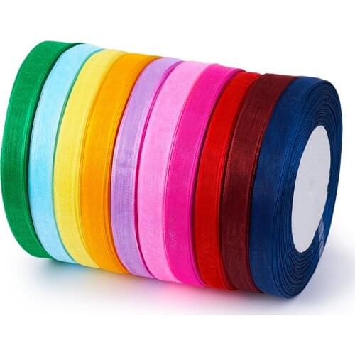 Organza Ribbon, Mixed Color, about 10mm wide, 50yards/roll, 10rolls/group, 500yards/group
