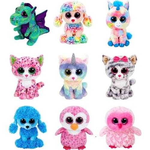15cm Ty Big Glitter Eyes Beanie Stuffed Plush Animals Doll Unicorn Dinosaur Fox Soft Toys Girl Birthday Gift Toys For Children