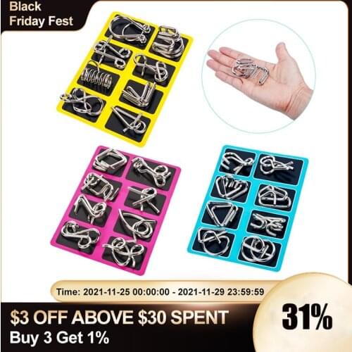 2021 Chinese Solution Nine Ring Buckle Educational Toys Metal Puzzle Untie Ring Buckle Iron Link Unlock Interlock Game Sets of