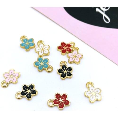 30pcs 11*9MM Fashion DIY Enamel Sakura Flower Charms For Bracelet, Handmade Metal Alloy Cherry Pendants Dangle Jewelry Making