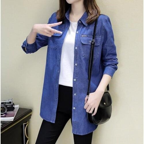 Blouse Women Shirt Denim Womens Spring Autumn Long Sleeve Casual Overshirt Blue Top Blusas Ropa De Mujer