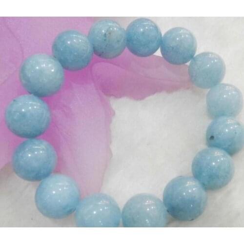 14MM BRAZILIAN AQUAMARINE GEMS ROUND BEADS STRETCHY BRACELETS 7.5" AAAQ