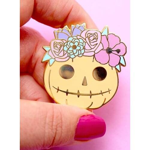 Kawaii Flowers Pumpkin Pastel Hard Enamel Pin Fashion Cartoon Plant Brooch Gothic Backpack Lapel Pins Decor Halloween Gift