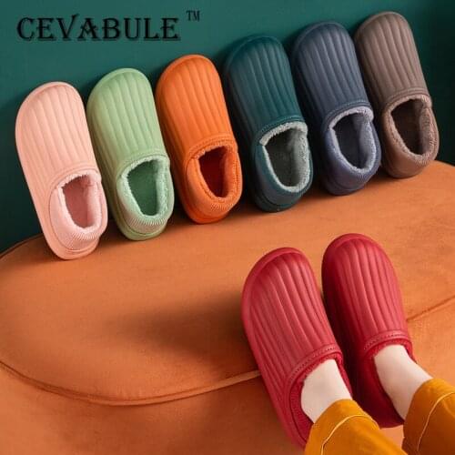 CEVABULE Heel Waterproof Cotton Slippers Women Thick Sole Winter Plush Warm Couple Home Home EVA Indoor and Outdoor Wear Men YK