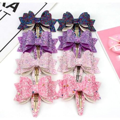Cheer Bows 2 Pcs/lots 3" Candy Color Glitter BB Hair Clips For Girls Sparkly Hairpins Girls Barrettes Hair Bows Hair Accessories