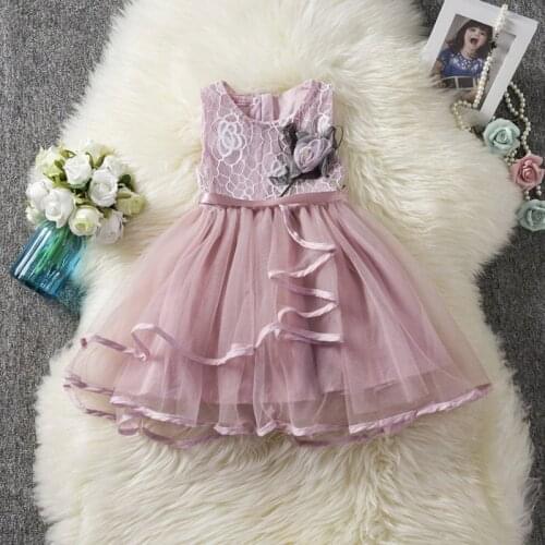 Flower Toddler Girls Mesh Tulle Dresses For Kids Vintage Summer Sleeveless Elegant Party Tutu Children Baby Clothes