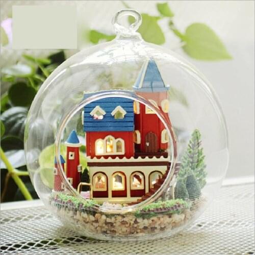 DIY Doll House Glass Ball Model Kits +LED Light and Voice control Wooden Miniature Assembling Dollhouse handcrafts Creative Gift