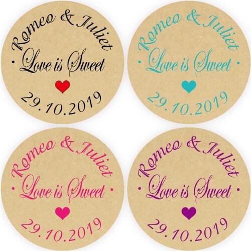 DouxArt 100 Pieces Love is Sweet Personalized Wedding Favors Stickers Seals, 4cm Kraft Marriage Baptism Communion Handmade Label