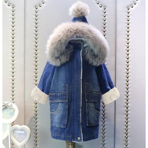 Girl denim jacket autumn winter cotton trench coat thick