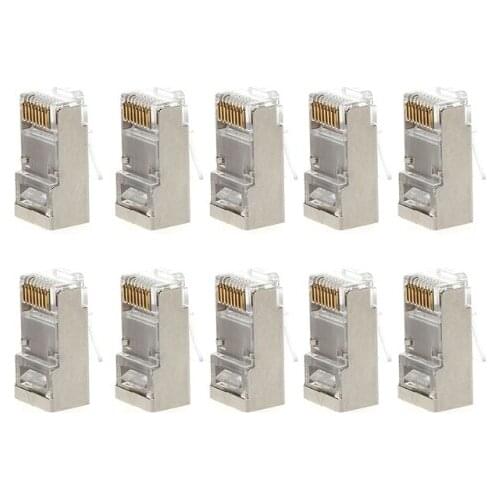 10Pcs Cat6 8-Pin RJ45 8P8C Shielded Stranded Crimp Modular Crystal Plug Connector Socket