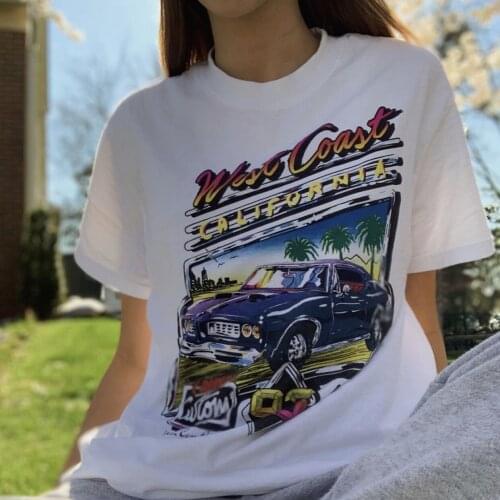 Oversize Girls Soft Cotton O Neck T-shirt 2021 Summer Office Ladies Casual Loose Women Hip Hop Vintage Print T-shirt