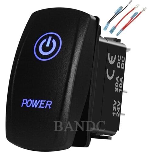 POWER Symbol Rocker Switch，Laser-Etched 5P On-Off SPST Led Lights Switch for Car Boat ARB RV，Car Accessories，Jumper Wires