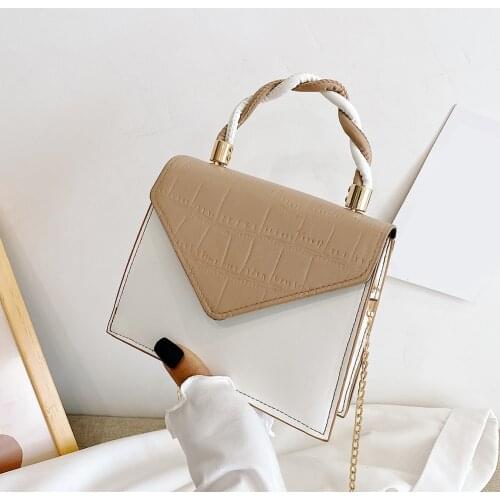 Contrast Color Stone Pattern PU Messenger Bag for Women Casual Flap Pouch Stylish Ladies Mini Top-handle Handbags