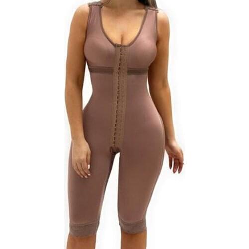 V Neck Sleeveless Knee Length Shapewear Bra And Wide Shoulder Straps Butt-Lifting Bodysuit For Women