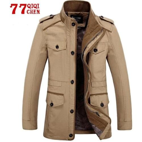 Mens Casual Jacket Men Mid-length Causal Coat Oversized 6XL Stand Collar Autumn Washed Cotton Classic Long Jacket Men Outwear