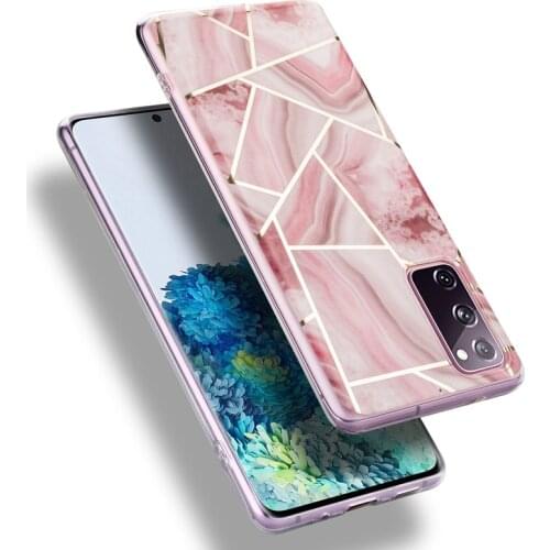 Luxury Plated Grid Splice Marble Case For Samsung Galaxy S21 S20 FE Note 20 Ultra S8 S9 S10 Plus Note 10+ 9 8 IMD Soft Cover