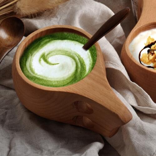 Nordic Style Wooden Camp Cup Beech Wood Cup Outdoor Hiking Backpack Cup Coffee Mug Teacup Portable Travel Wooden Mug Drinkware
