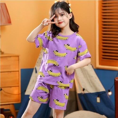 Latest Summer Baby Girls Cartoon Dogs Pajama Sets Child Girl Purple Clothes Suits 2pcs Lovely Sleepwears Homewears for Children