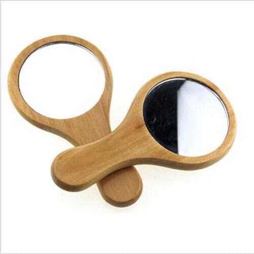 New Natural Wood Mirror Wooden Hand Mirror Vintage Portable Compact Makeup Vanity Hand Held Mirror With Handle For Women Travel