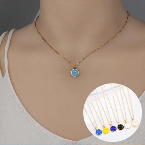 Smiley Face Pendants Necklace For Women Men Hip Hop Punk Face Expression Mood Enamel Charms Couple Gold Necklace Chokers