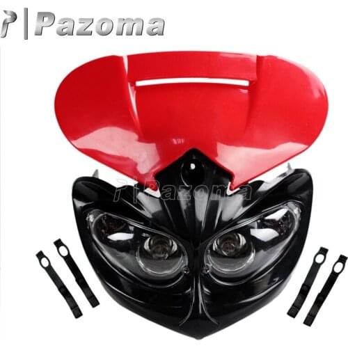 Pazoma Red Universal Streetfighter Dirt Bike Motocross Headlight Head Lamp Fairing Dual Sport For BMW F30 E90 E92 M3 M4