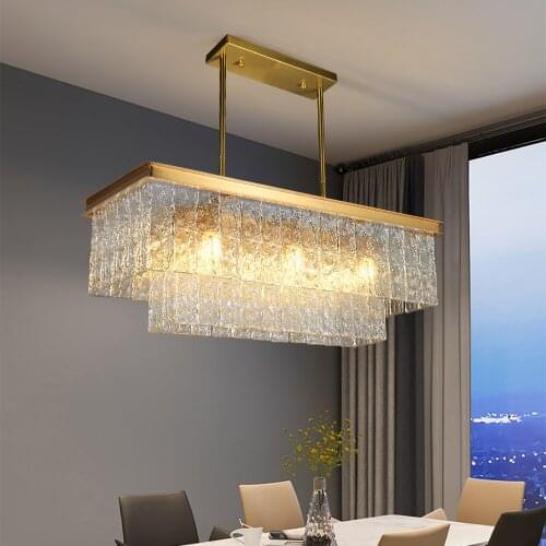 Rectangle kitchen chandeliers frosted glass lamp living room bar suspension luminaire chandelier over the table