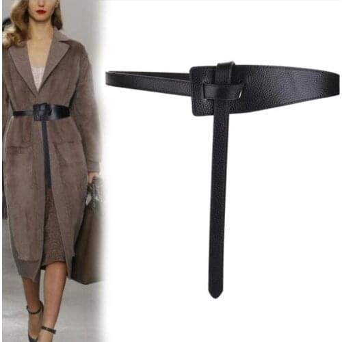 New Designer Belts for Women High Quality Knot Soft Pu Leather Long Cummerbunds Wide Coat Ceinture Femme Dress Waistband Cintos