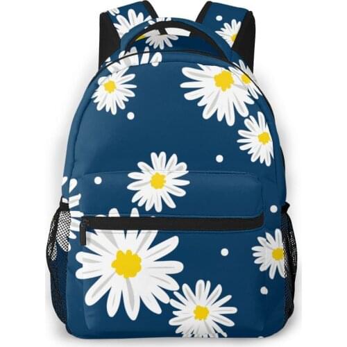 OLN Backpack Women Shoulder Bag For Teenage Girls White Daisies And Circle Bagpack Female Ladies School Backpack