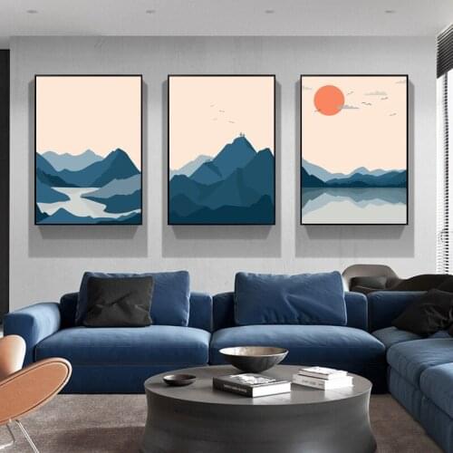 Self Adhesive Wall Sticker Posters Prints Sunset Mountain Lake Landscape Painting Wall Art Picture for Home Decor